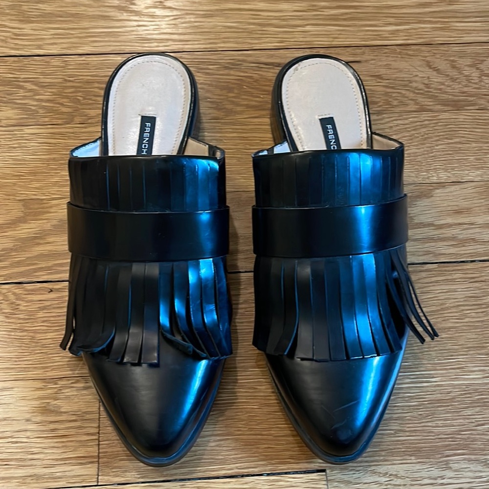 French Connection tasseled leather mules